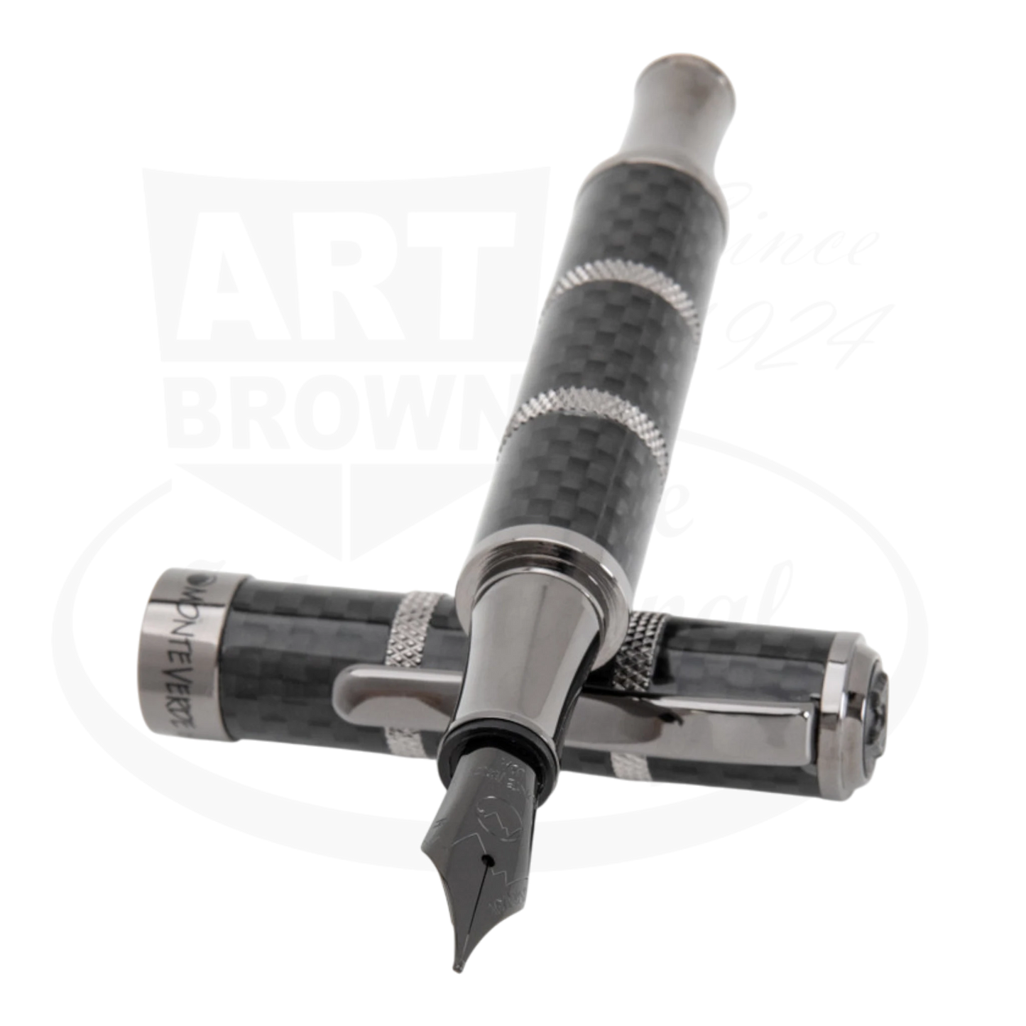 Monteverde Regatta Sport MV41593 carbon fiber and gunmetal fountain pen with segmented nautical design and polished finish