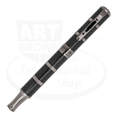 Monteverde Regatta Sport MV41593 carbon fiber fountain pen with polished gunmetal accents and segmented nautical design