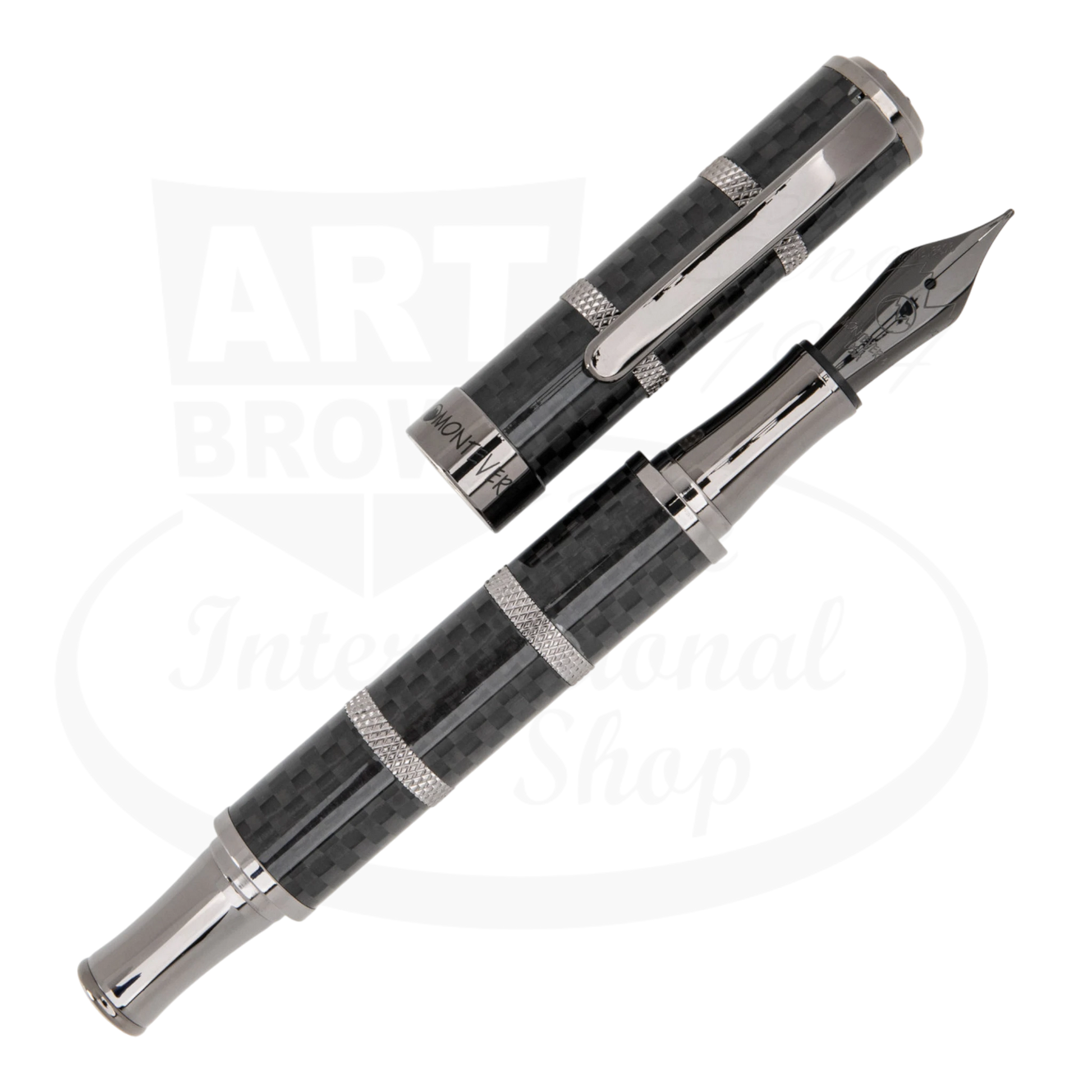Monteverde Regatta Sport MV41593 carbon fiber and gunmetal fountain pen with segmented nautical design and polished accents