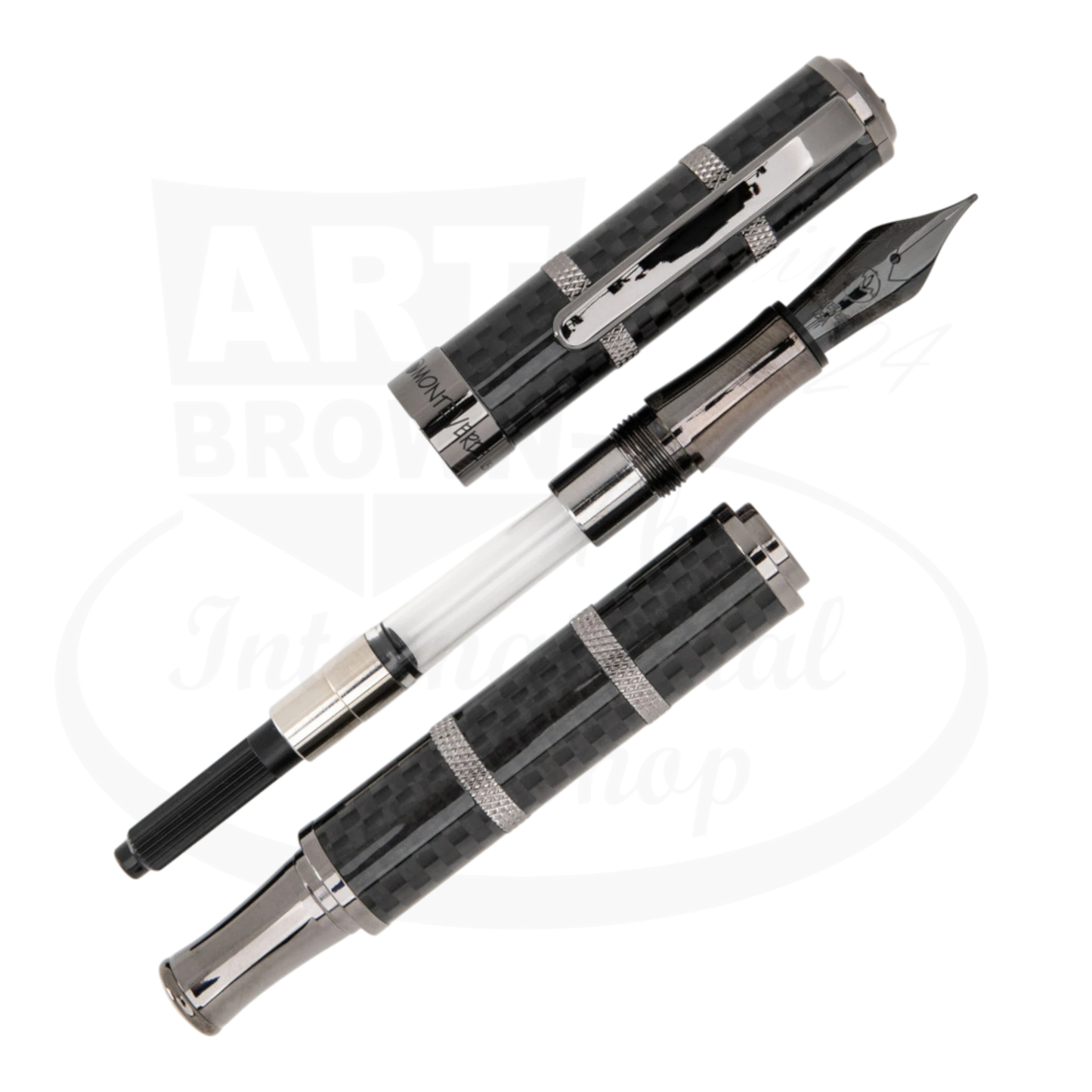 Monteverde Regatta Sport MV41593 carbon fiber and gunmetal fountain pen with segmented bold design and polished accents