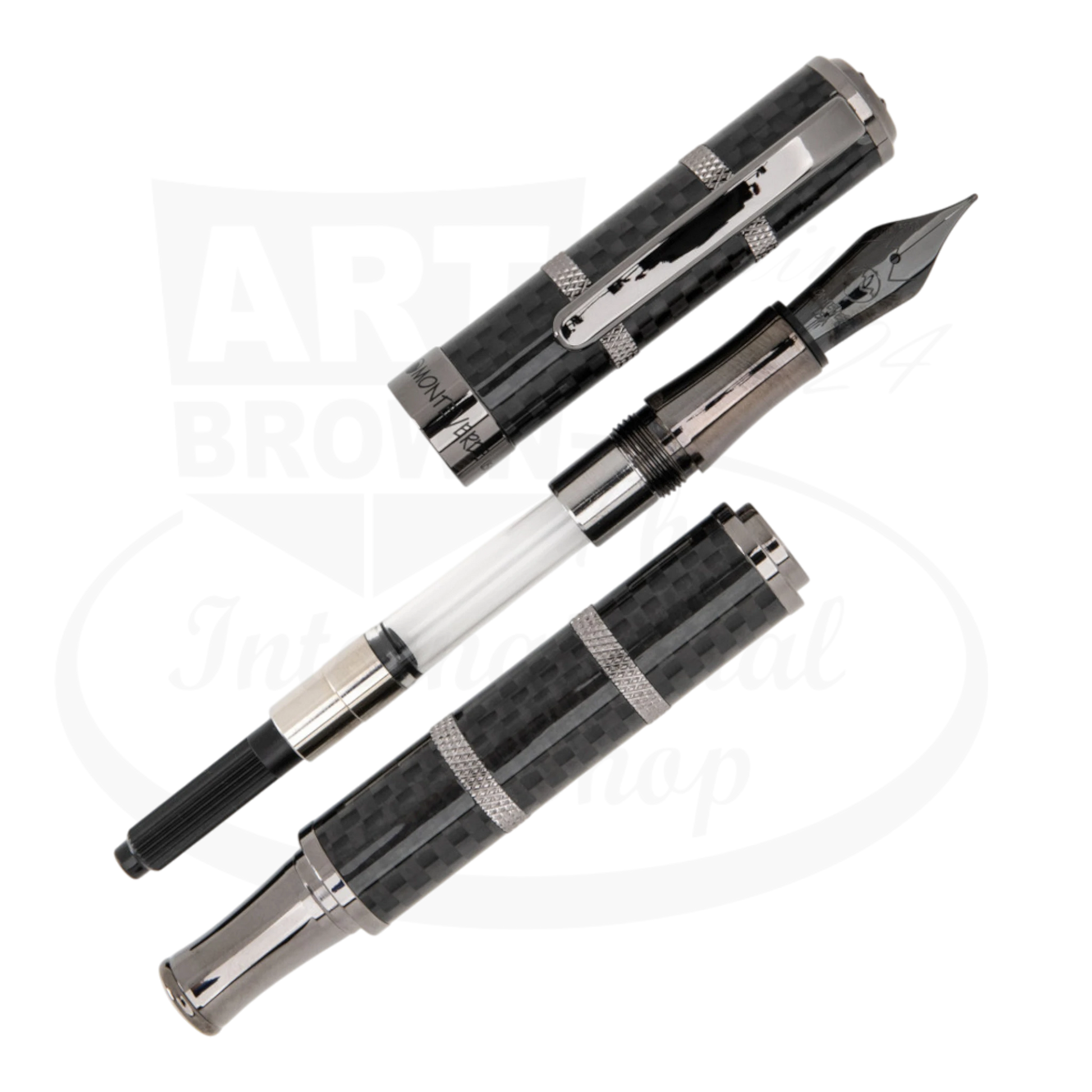 Monteverde Regatta Sport MV41593 carbon fiber and gunmetal fountain pen with segmented bold design and polished accents
