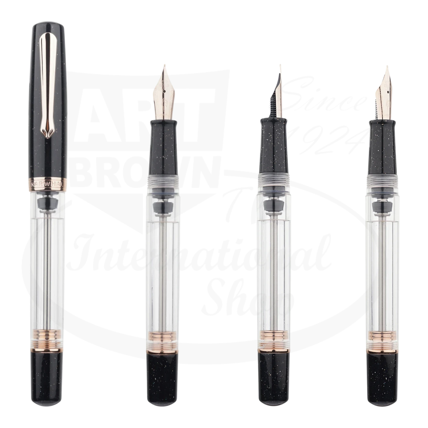 Nahvalur Original Plus Lovina Graphite fountain pen with rose gold trim, clear ink chamber and stainless steel nib options