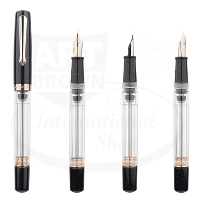 Nahvalur Original Plus Lovina Graphite fountain pen with rose gold trim, clear ink chamber and stainless steel nib options