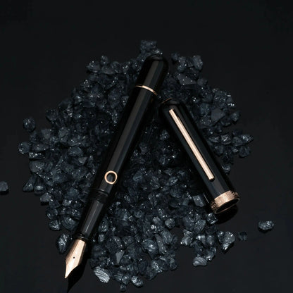 Nahvalur Nautilus Cephalopod Rose Gold Medium Fountain Pen black resin body with rose gold trim and 14k gold nib