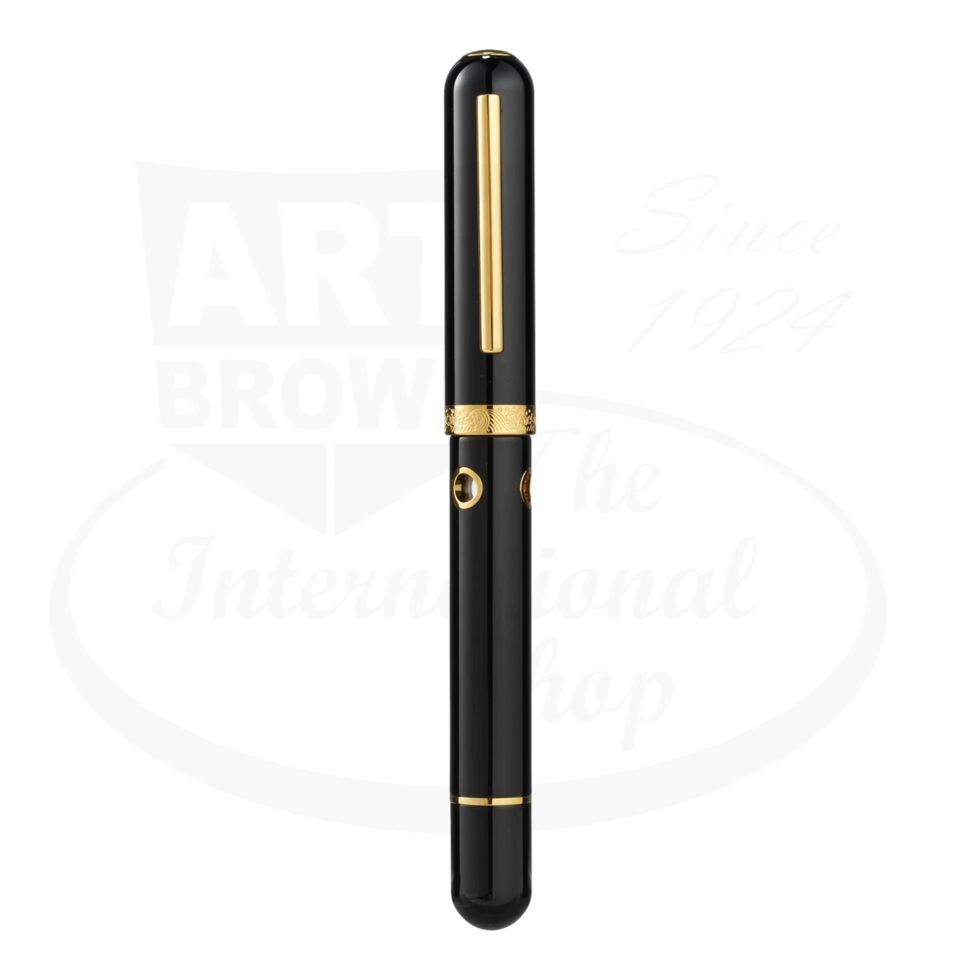 Nahvalur Nautilus Cephalopod Gold Medium Fountain Pen with black ebonite body and gold-plated trim, stainless steel nib