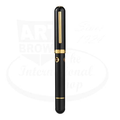 Nahvalur Nautilus Cephalopod Gold Medium Fountain Pen with black ebonite body and gold-plated trim, stainless steel nib