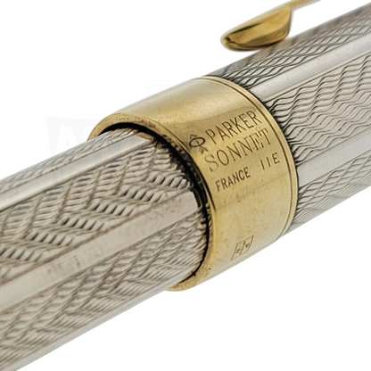 Preowned Parker Sonnet .925 Sterling Silver Herringbone Rollerball Pen