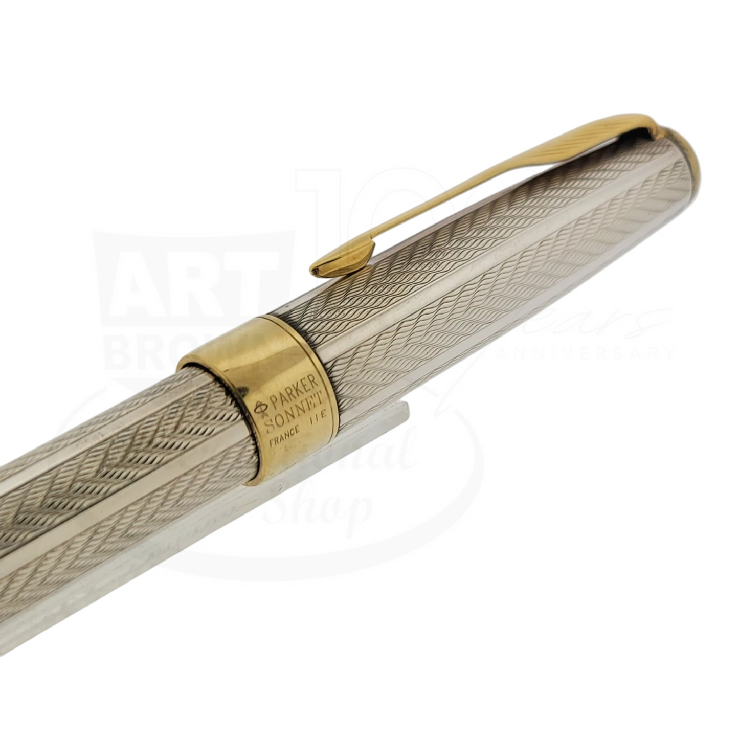 Preowned Parker Sonnet .925 Sterling Silver Herringbone Rollerball Pen