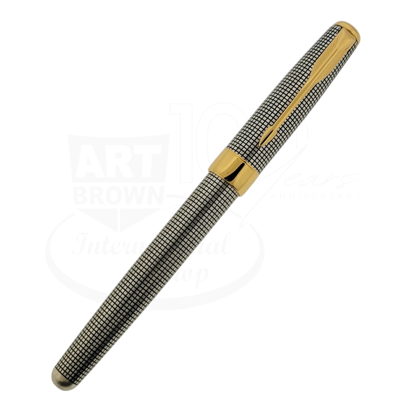 Preowned Parker Sonnet Sterling Silver Grid w/ Gold Accents Rollerball Pen