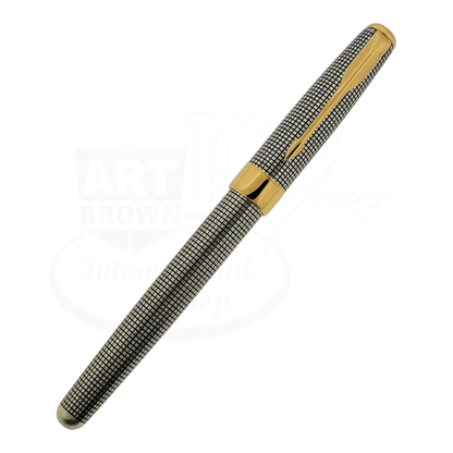 Preowned Parker Sonnet Sterling Silver Grid w/ Gold Accents Rollerball Pen