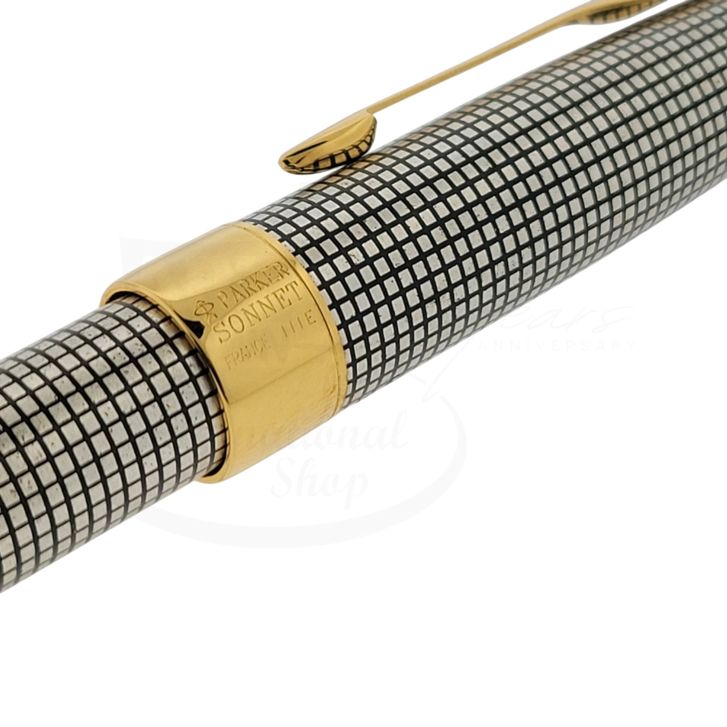 Preowned Parker Sonnet Sterling Silver Grid w/ Gold Accents Rollerball Pen