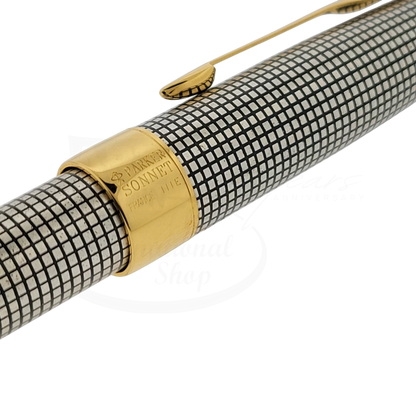 Preowned Parker Sonnet Sterling Silver Grid w/ Gold Accents Rollerball Pen