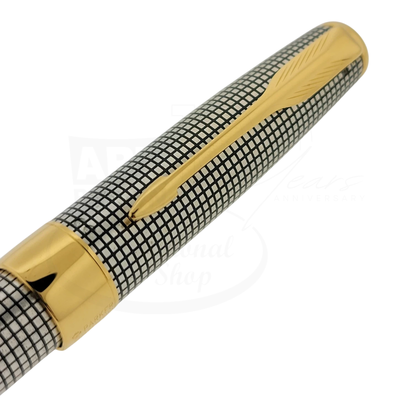 Preowned Parker Sonnet Sterling Silver Grid w/ Gold Accents Rollerball Pen
