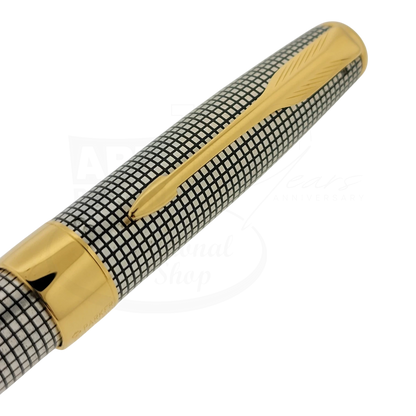 Preowned Parker Sonnet Sterling Silver Grid w/ Gold Accents Rollerball Pen
