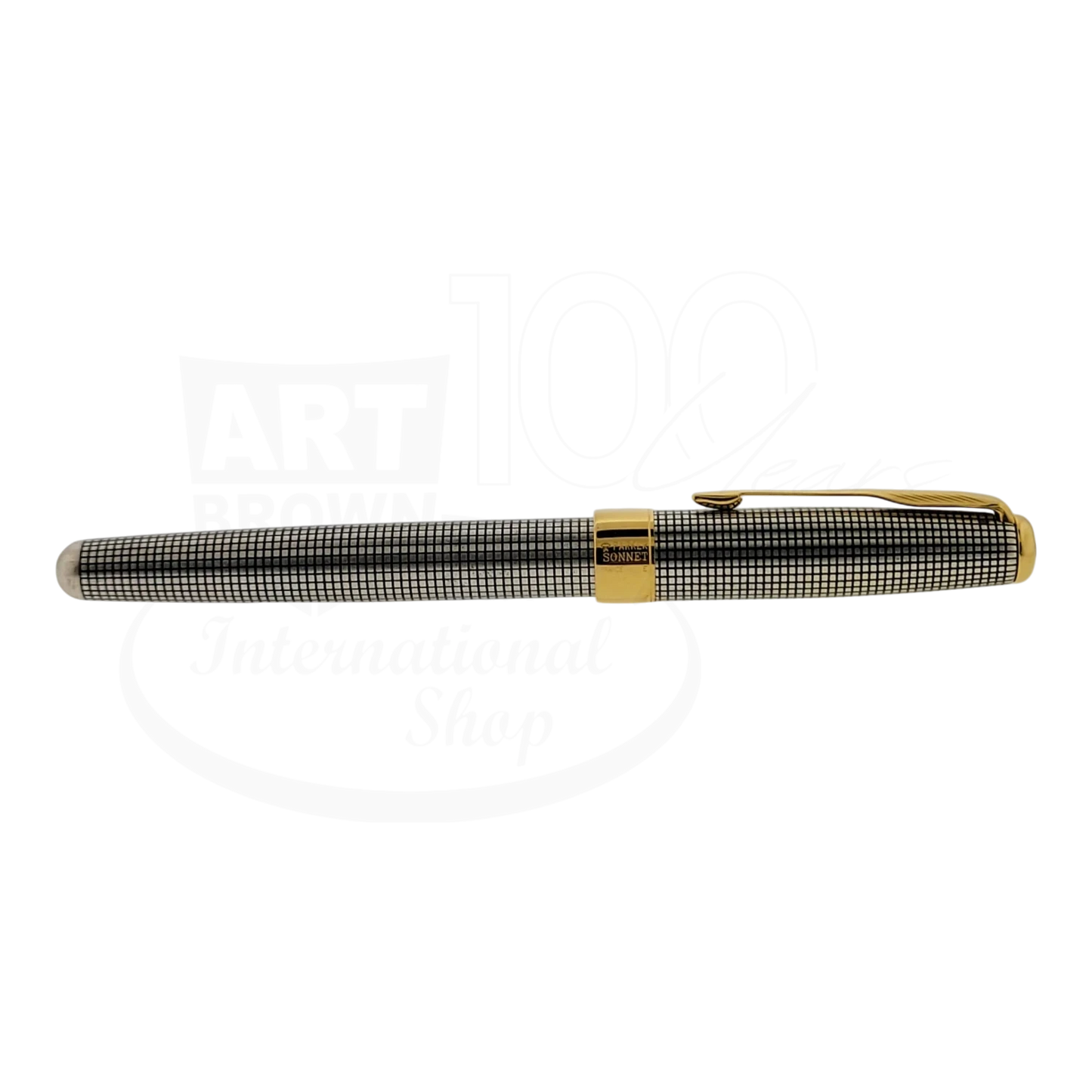 Preowned Parker Sonnet Sterling Silver Grid w/ Gold Accents Rollerball Pen