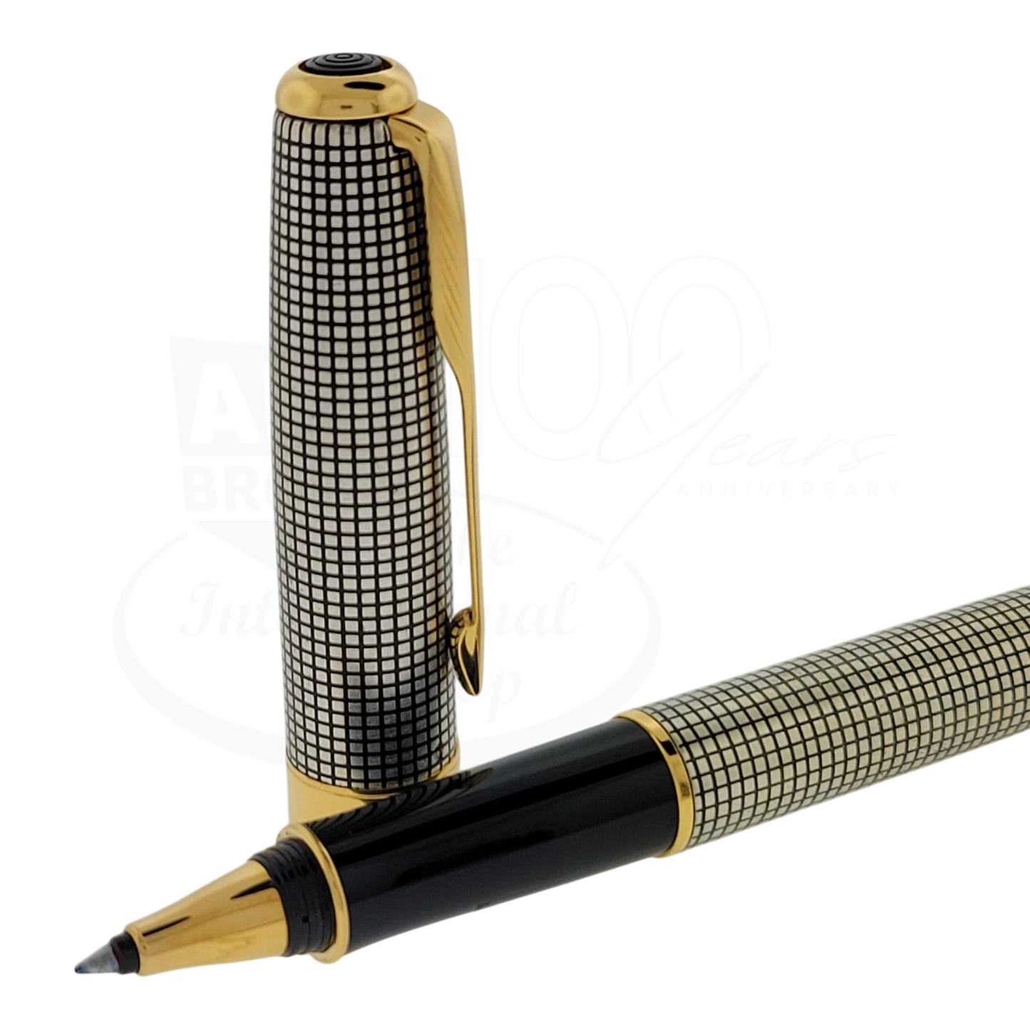 Preowned Parker Sonnet Sterling Silver Grid w/ Gold Accents Rollerball Pen