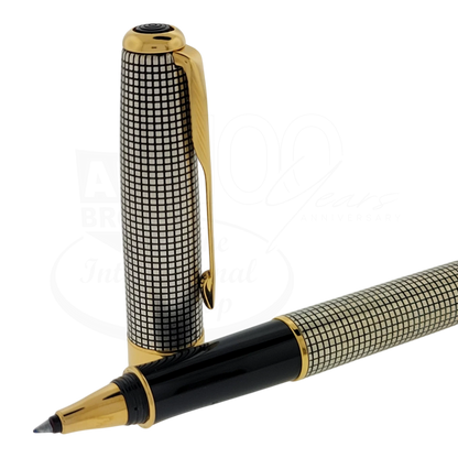 Preowned Parker Sonnet Sterling Silver Grid w/ Gold Accents Rollerball Pen