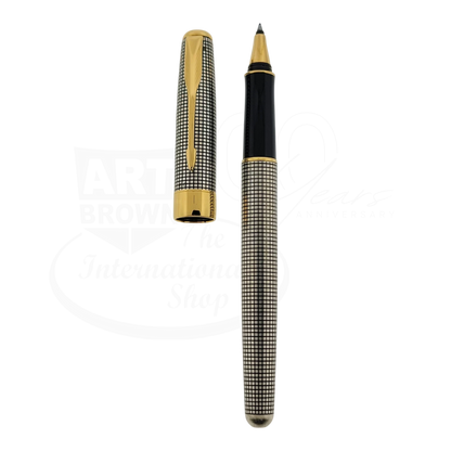Preowned Parker Sonnet Sterling Silver Grid w/ Gold Accents Rollerball Pen