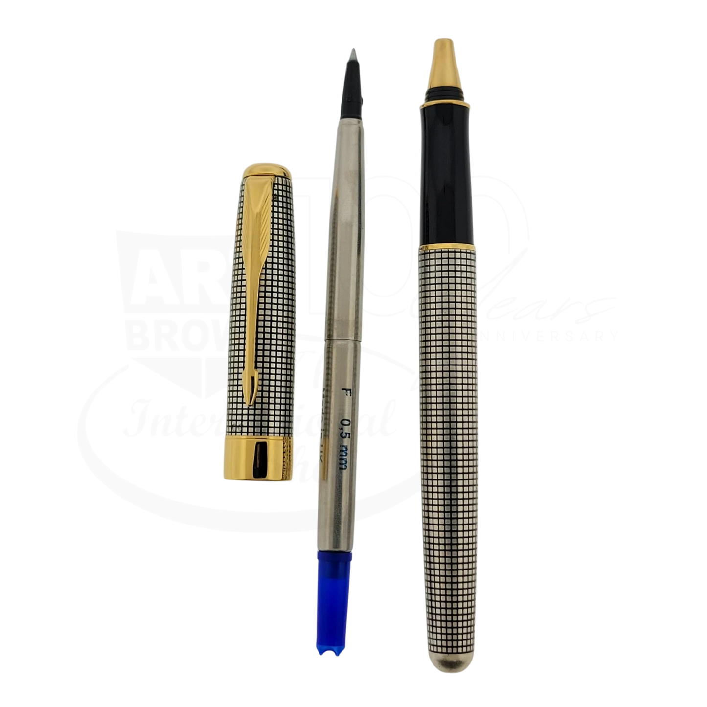 Preowned Parker Sonnet Sterling Silver Grid w/ Gold Accents Rollerball Pen