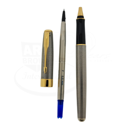 Preowned Parker Sonnet Sterling Silver Grid w/ Gold Accents Rollerball Pen