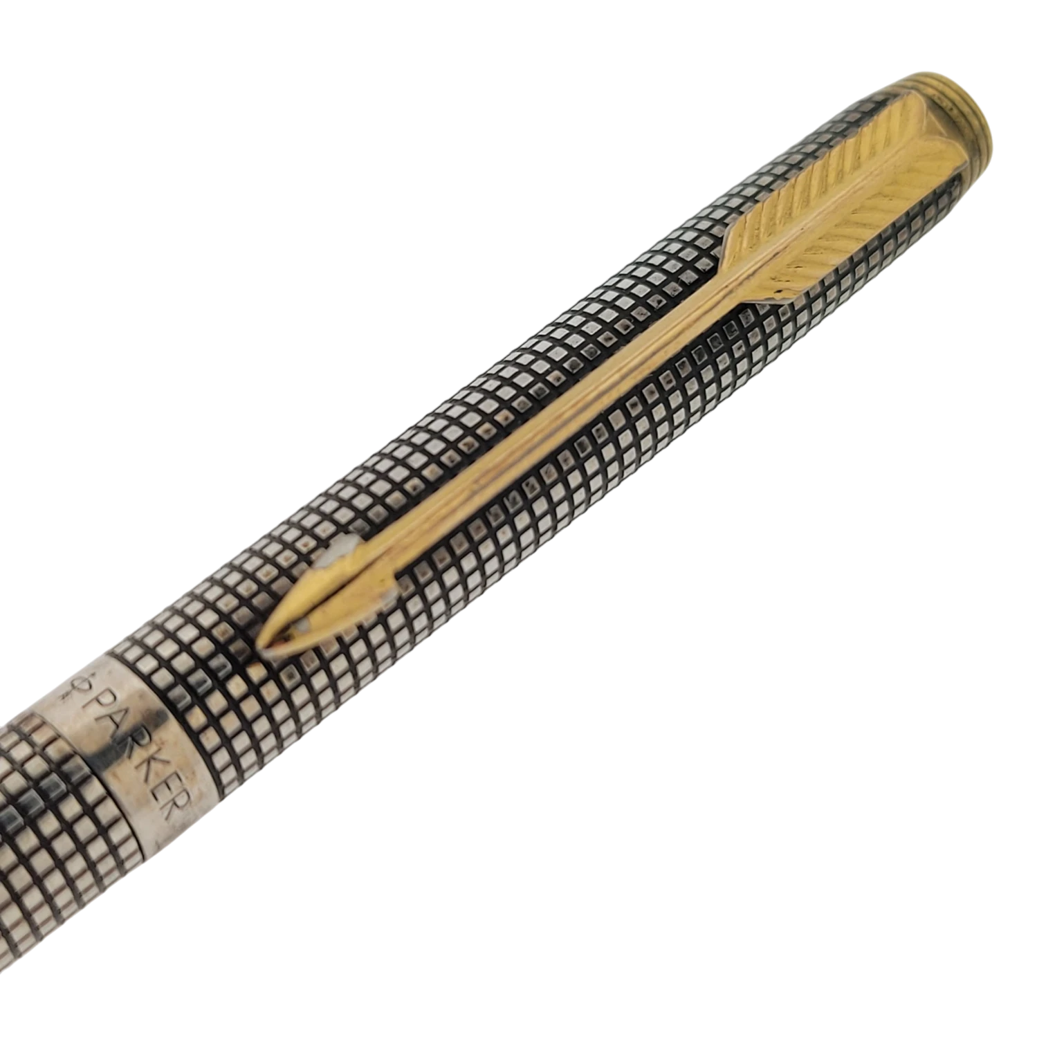 Parker Sonnet mechanical pencil in .925 sterling silver with black grid pattern and gold-tone clip