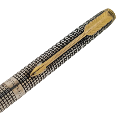 Parker Sonnet mechanical pencil in .925 sterling silver with black grid pattern and gold-tone clip