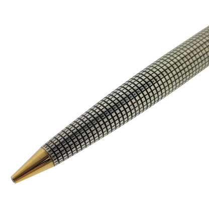 Parker Sonnet mechanical pencil in 925 sterling silver with black grid pattern and gold tone tapered tip