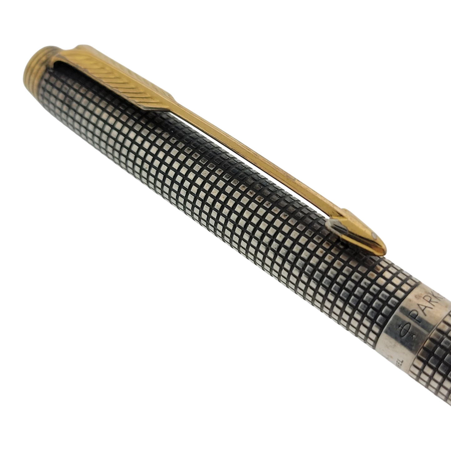 Parker Sonnet mechanical pencil in .925 sterling silver with black grid pattern and gold-tone clip