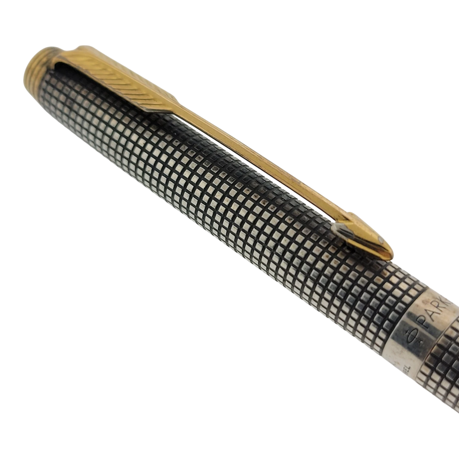 Parker Sonnet mechanical pencil in .925 sterling silver with black grid pattern and gold-tone clip