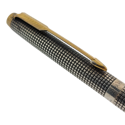 Parker Sonnet mechanical pencil in .925 sterling silver with black grid pattern and gold-tone clip