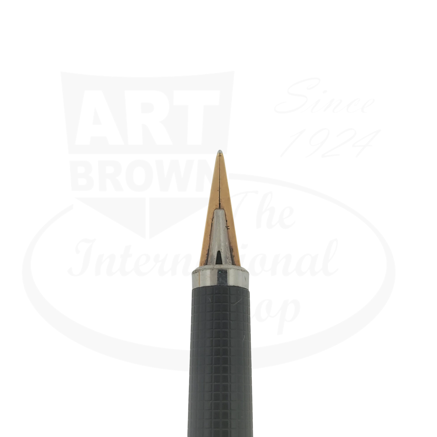 Parker 180 Imperial fountain pen nib gold fine & medium reversible with black textured grip section close-up detail