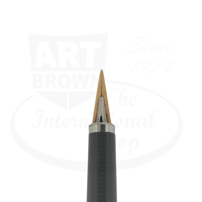 Parker 180 Imperial fountain pen nib gold fine & medium reversible with black textured grip section close-up detail