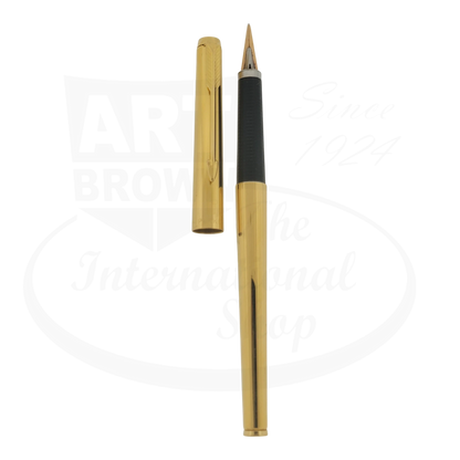 Parker 180 Imperial Vintage fountain pen gold plated body with black grip and reversible fine & medium nib