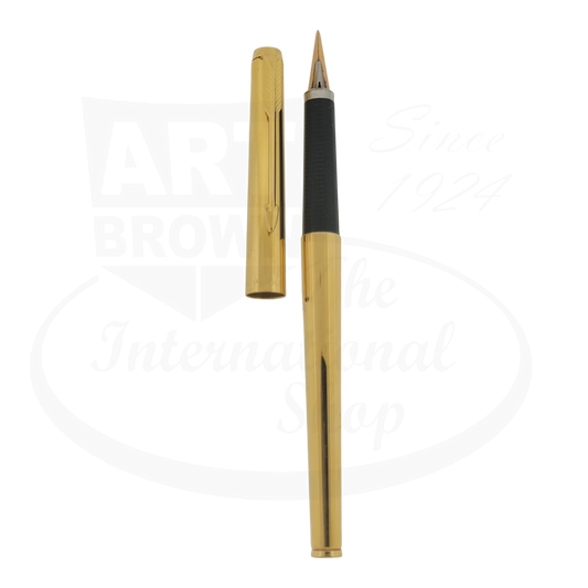 Parker 180 Imperial Vintage fountain pen gold plated body with black grip and reversible fine & medium nib