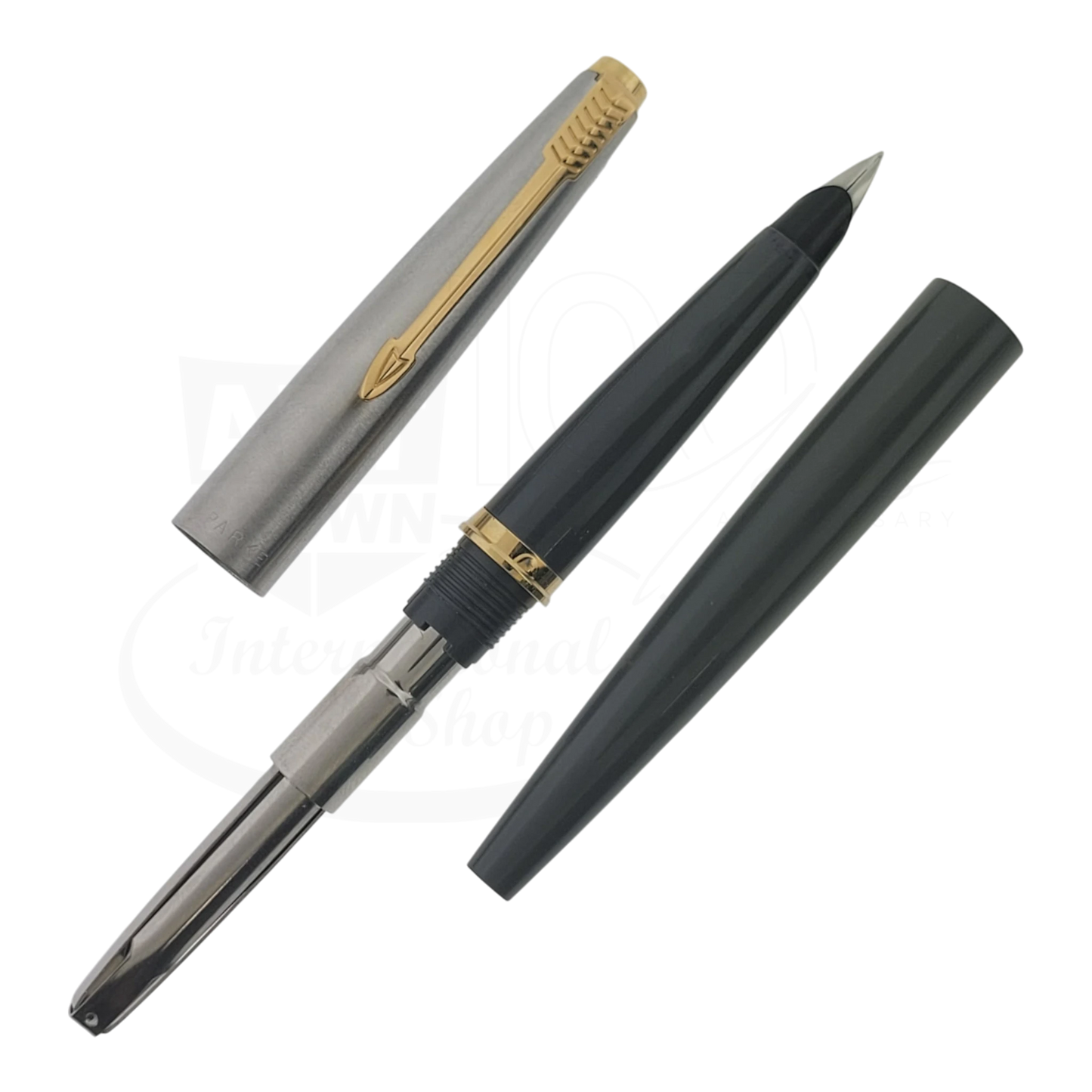 Preowned Vintage Parker 45 Grey and Silver Fine Fountain Pen