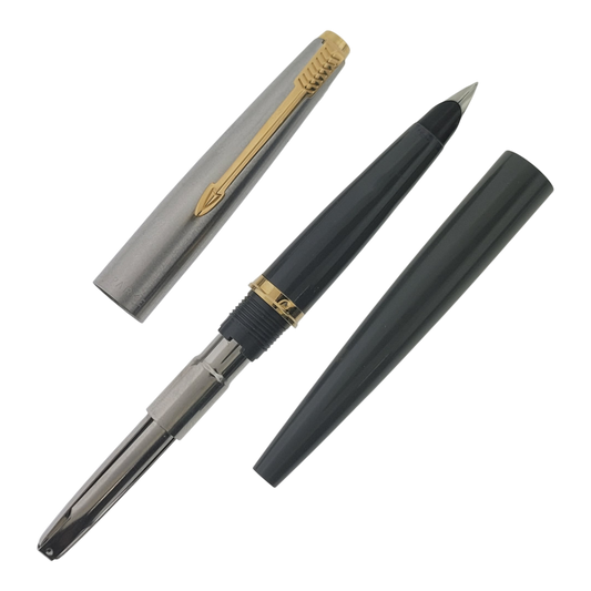 Preowned Vintage Parker 45 Grey and Silver Fine Fountain Pen