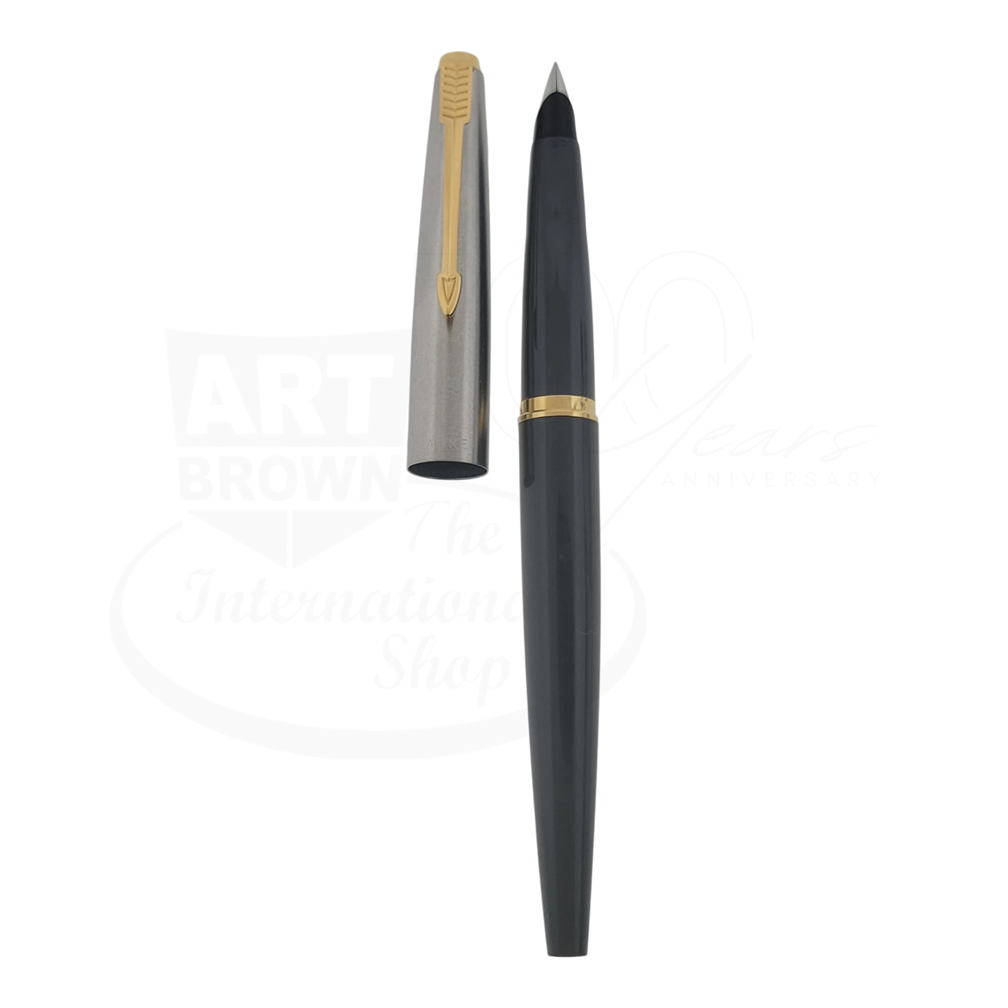 Preowned Vintage Parker 45 Grey and Silver Fine Fountain Pen