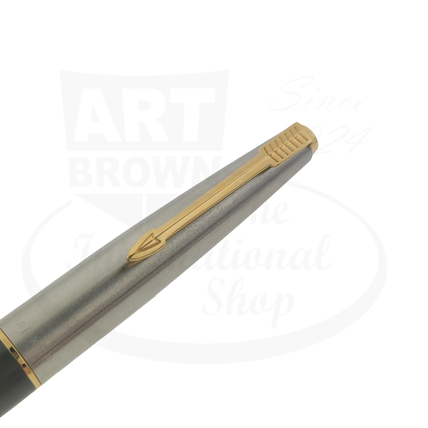 Parker 45 vintage fountain pen clip detail grey metal barrel silver trim with gold clip preowned condition