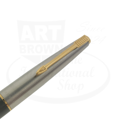 Parker 45 vintage fountain pen clip detail grey metal barrel silver trim with gold clip preowned condition