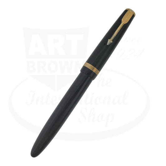 Parked Maxima Duofold fountain pen black resin with gold trim and 14K nib vintage preowned condition