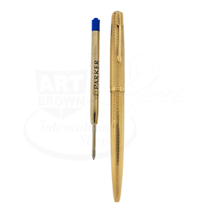 Vintage Parker 51 Presidential 9K Solid Gold Wavy Line Ballpoint Pen