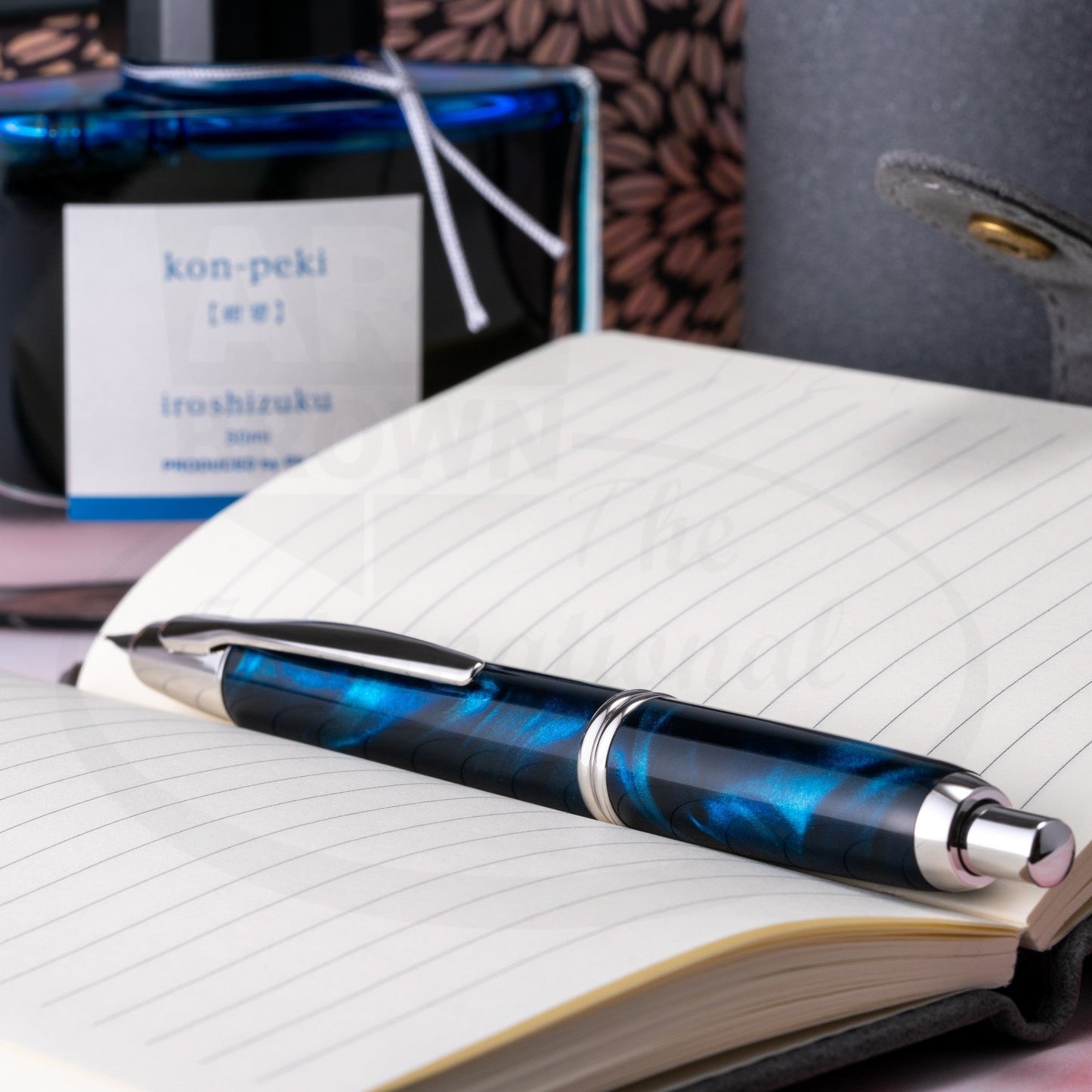 Vanishing Point SE Medium Blue Marbled Fountain Pen with Rhodium Accents