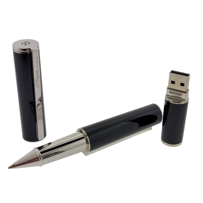 Preowned S.T. Dupont Neo Classique President Black Lacquer with 4GB USB Rollerball Pen