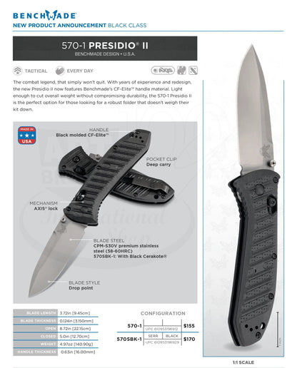 Benchmade Presidio® II CF-Elite® Drop point folding knife specs and information