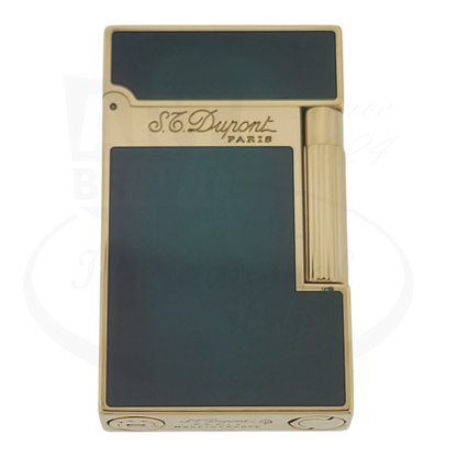 Preowned S.T. Dupont Ligne 2 Atelier lighter 016303-D1 gold-plated brass with sunburst green lacquer finish