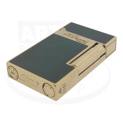 Preowned S.T. Dupont Ligne 2 Atelier Lighter 016303-D1 gold-plated brass sunburst green lacquer compact design