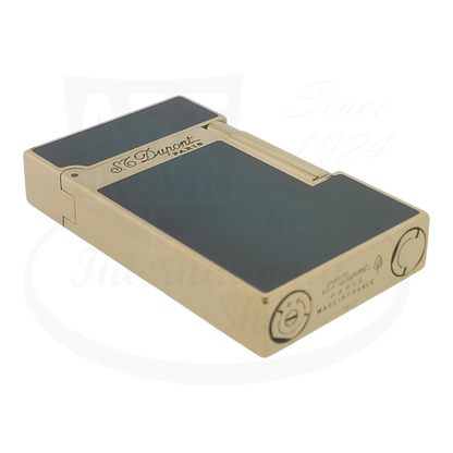 S.T. Dupont Ligne 2 Atelier Lighter 016303-D1 gold-plated brass with sunburst green lacquer, rectangular compact design