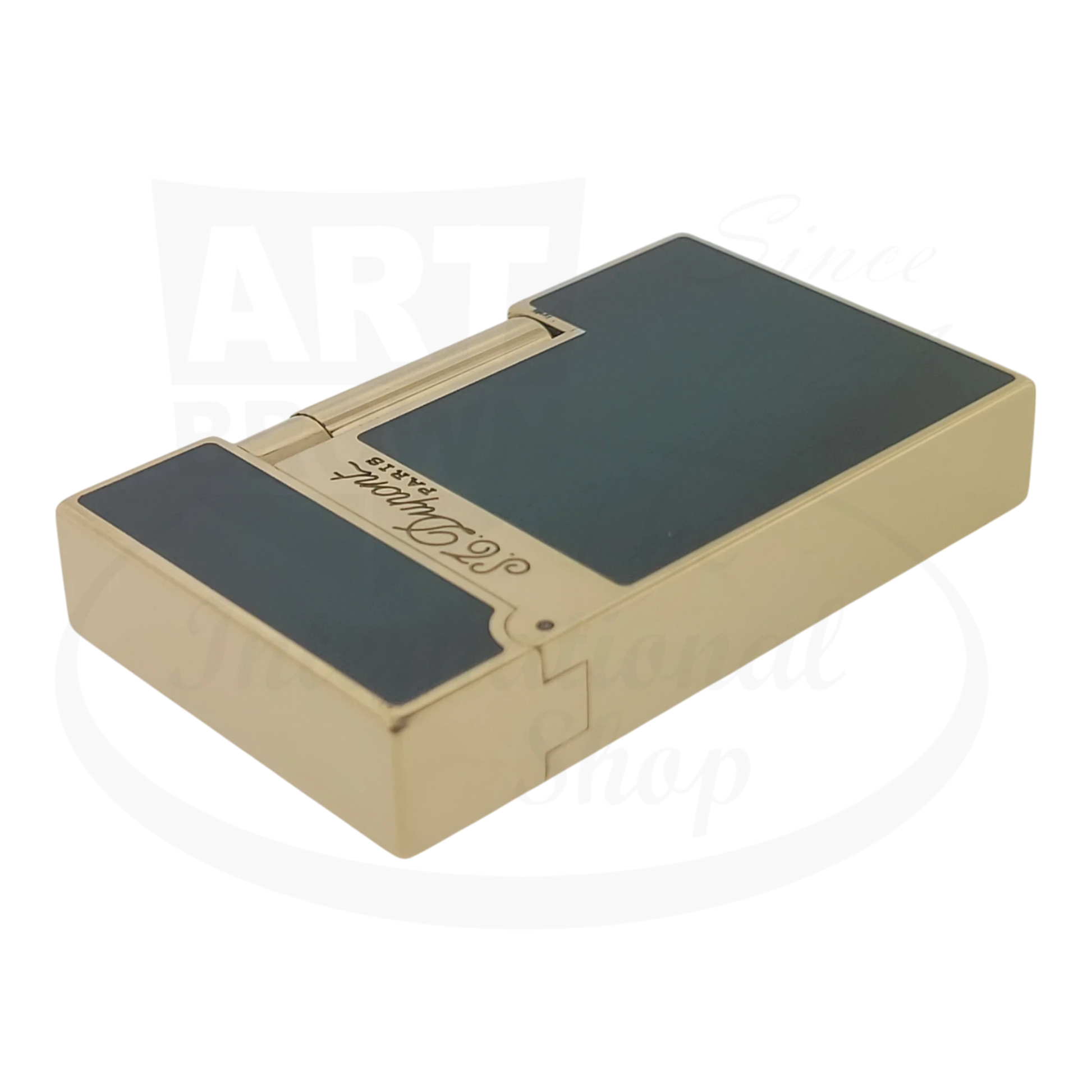 S.T. Dupont Ligne 2 Atelier lighter 016303-D1 gold-plated brass with sunburst green lacquer, rectangular compact design