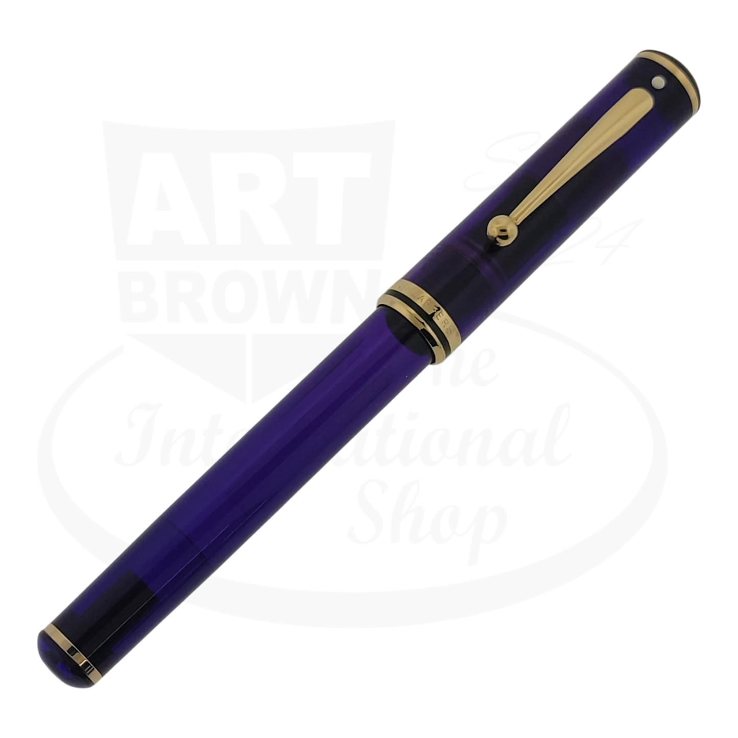 Preowned Vintage Sheaffer Levenger Purple Demonstrator Fountain Pen with translucent resin body and gold-plated trim