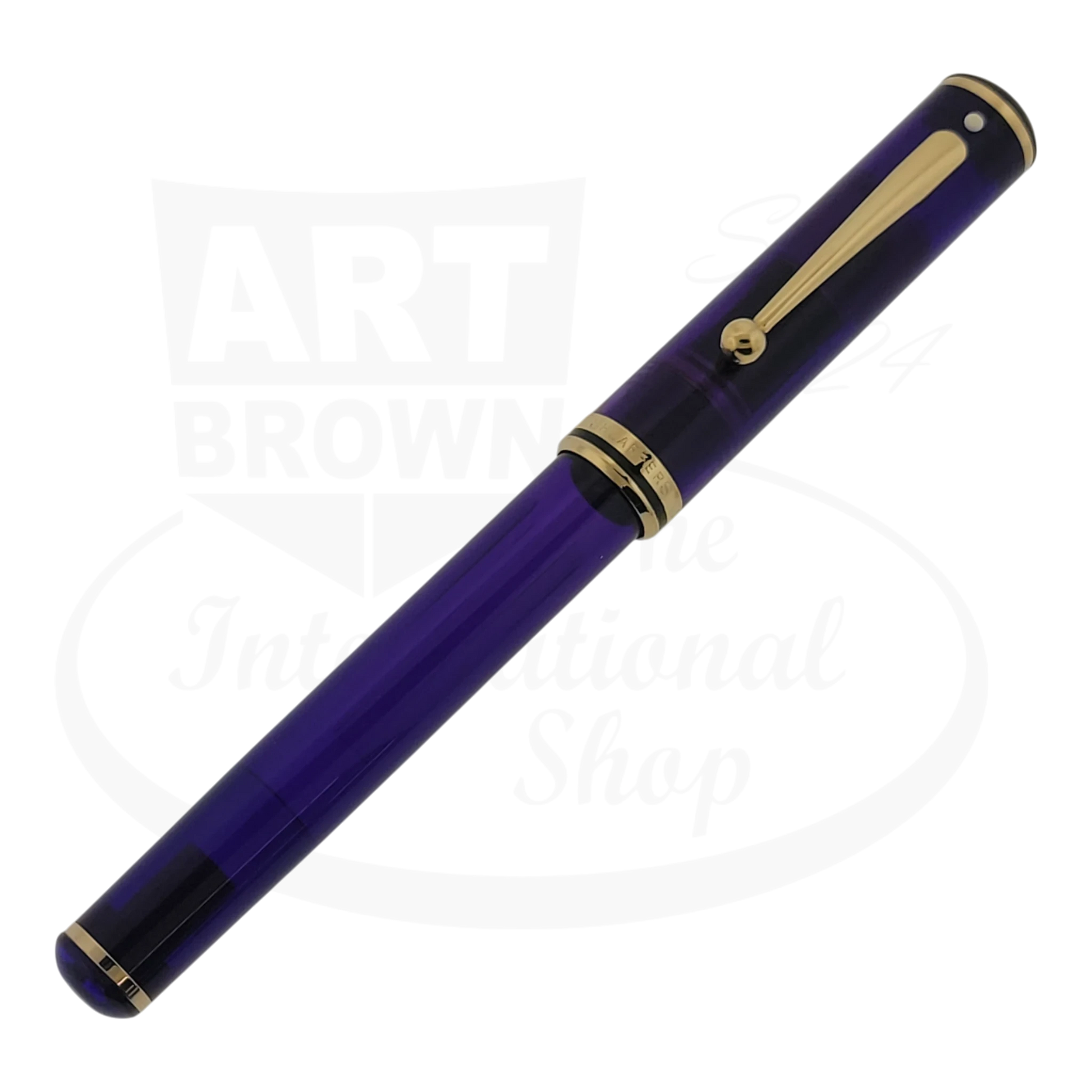 Preowned Vintage Sheaffer Levenger Purple Demonstrator Fountain Pen with translucent resin body and gold-plated trim